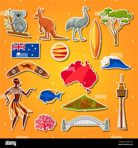 Australia icons set. Australian traditional sticker symbols and objects Stock Vector Image & Art ...