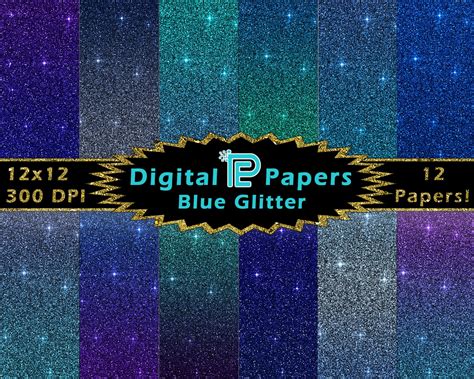 Blue Glitter Digital Paper // Blue Ombre Glitter // Digital - Etsy