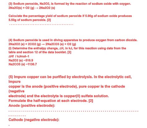 3 sodium peroxide na2o2 is formed by the reaction of sodium oxide with oxygen 2na2os 02 g 2na202 ...