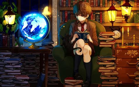 HD wallpaper: boy anime character reading book, library, anime boys, real people | Wallpaper Flare