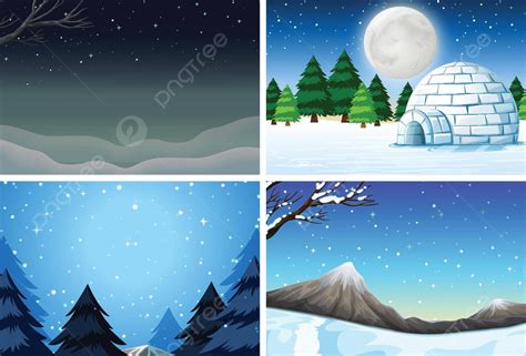 Set Of Winter Scene Night Collection Clip Art Vector, Night, Collection, Clip Art PNG and Vector ...