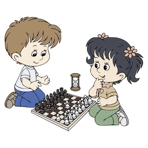 Cartoon kids playing chess | Free SVG