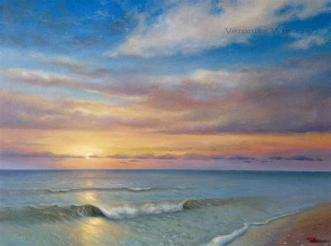 Realism oil painting sunset by the ocean – Veronica Winters Romantic Paintings of Women