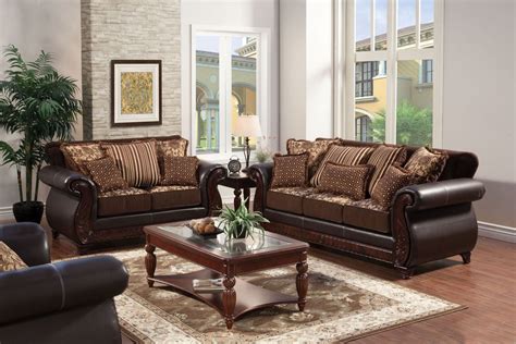 Franklin Dark Brown Fabric and Leatherette Living Room Set from Furniture of America (SM6106-SF ...