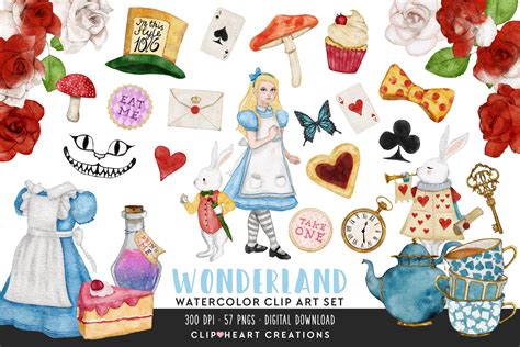 Alice in Wonderland Watercolour Clip Art Graphic by clipheartcreations · Creative Fabrica