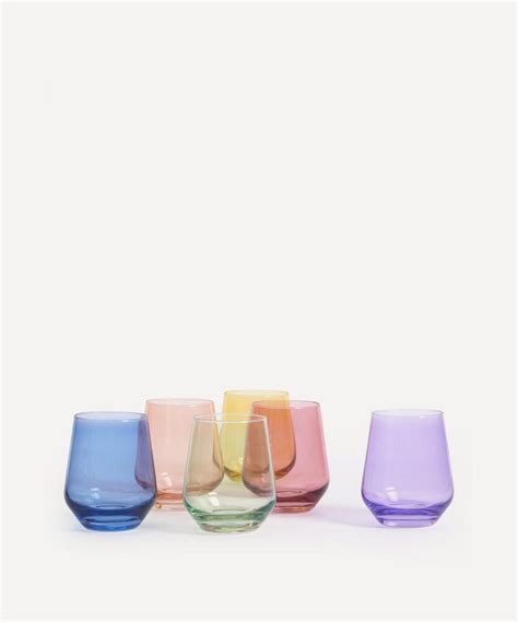 Estelle Colored Glass Rainbow Pastel Stemless Wine Glasses Set Of Six In Multicoloured | ModeSens