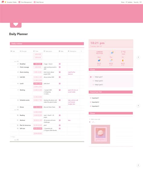 Pink Time Management-Daily Weekly Planner-Notion template: Notion | Notions, Weekly planner ...