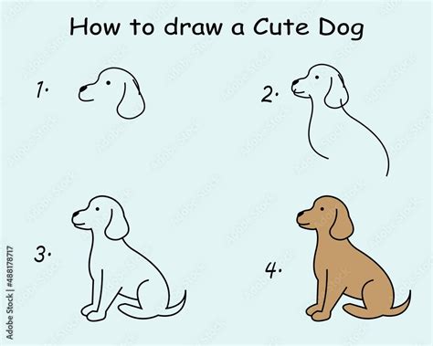 Step by step to draw a Dog. Drawing tutorial a Dog. Drawing lesson for children. Vector ...