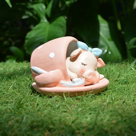 Miniature Baby Pig with Bow Sleeping in Tent Decor