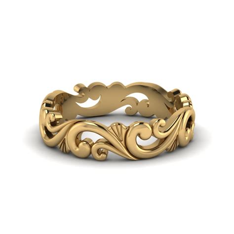 Filigree Simple Gold Wedding Band For Women In 14K Yellow Gold | Fascinating Diamonds