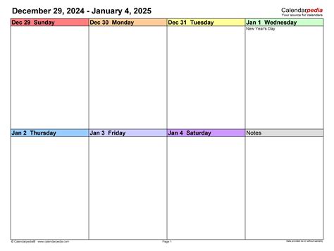 Weekly Calendars 2025 for PDF - 12 free printable templates