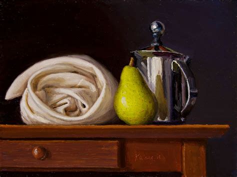 Wang Fine Art: still life with a pear, original still life oil painting contemporary realism a ...