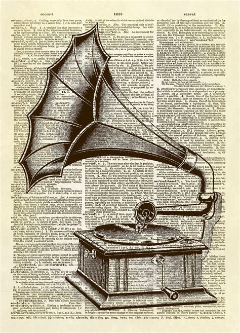 This print features a beautiful antique illustration of a gramophone. The phonograph is a device ...