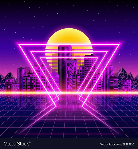 Retro neon city background neon style 80s Vector Image