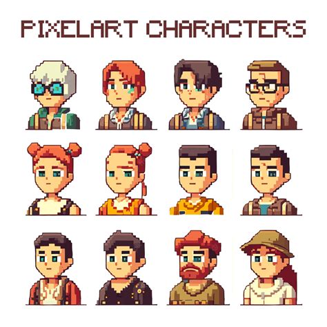 Conjunto de personas de dibujos animados de pixel art | Vector Premium