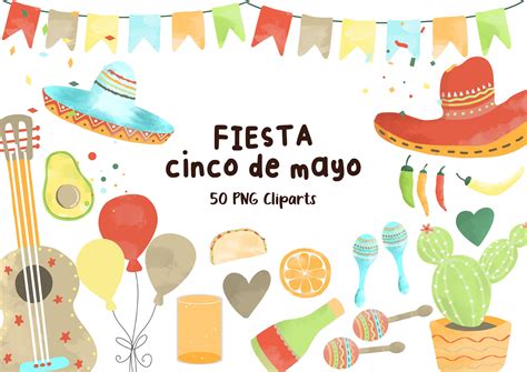 Mexican Clip Art Cinco De Mayo Clipart, Fiesta Clipart Sombrero, Mexican Food Watercolor ...