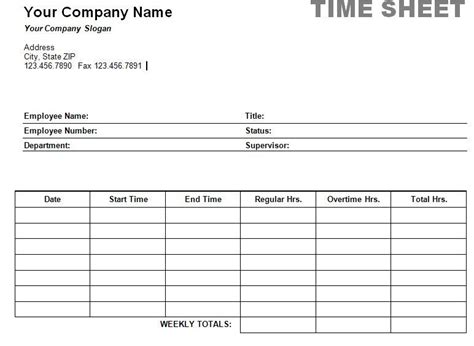 Printable Employee Timesheet Template