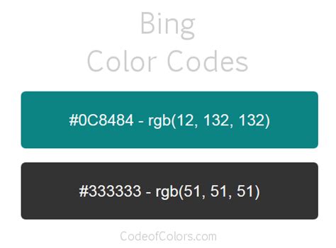 Bing Colors - Hex and RGB Color Codes