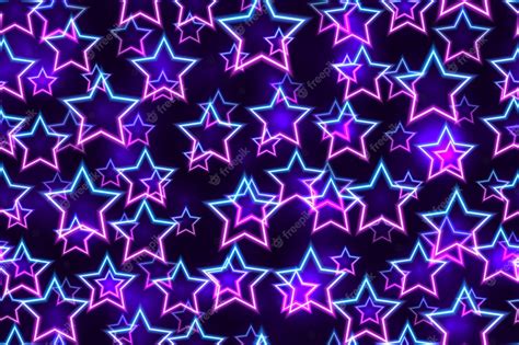 Premium Vector | Purple and blue floating neon stars seamless pattern