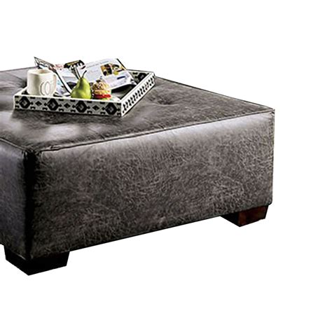 Button Tufted Leatherette Wooden Ottoman with Block Legs, Gray - Walmart.com - Walmart.com