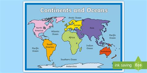 World Map Labeled Oceans