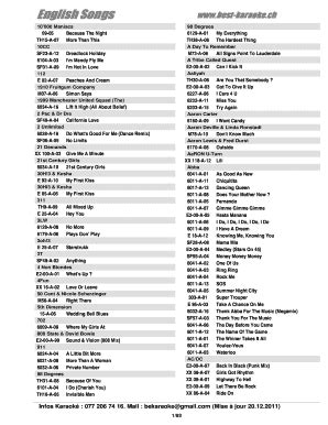 List Of Karaoke Songs - Fill and Sign Printable Template Online