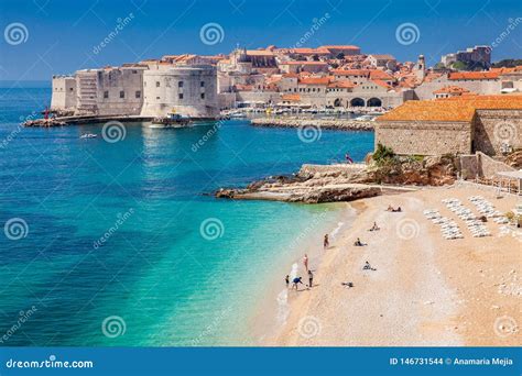 The Beautiful Banje Beach and Dubrovnik City Editorial Stock Image - Image of city, color: 146731544