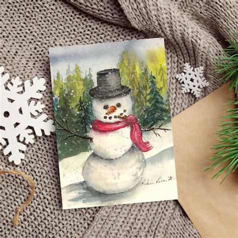 Snowman Watercolor - Etsy