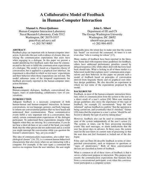 (PDF) A Collaborative Model of Feedback in Human-Computer Interaction