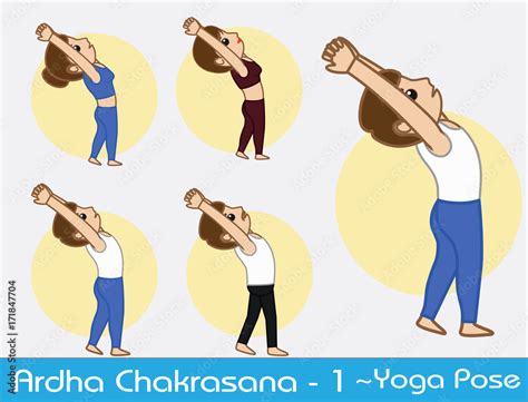 Yoga Cartoon Vector Poses - Ardha Chakrasana Step - 1 Stock Vector | Adobe Stock