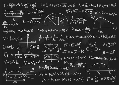 Physics formulas. Mathematical equations, physics theories, arithmetic calculations. Blackboard ...