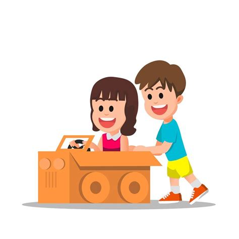 children playing with cars made of cardboard 14471542 Vector Art at Vecteezy