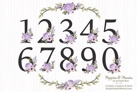 Lavender Floral Numbers Clip Art | Custom-Designed Illustrations ~ Creative Market