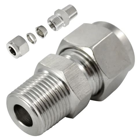 MEGAIRON 1/8" 4mm OD Tube Fittings Double Ferrule Threaded Male Connector Stainless Steel SS304 ...