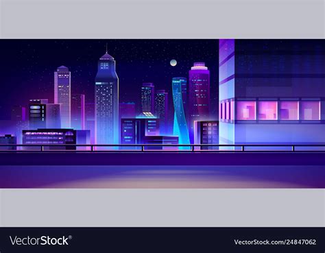 City night skyline cartoon background Royalty Free Vector