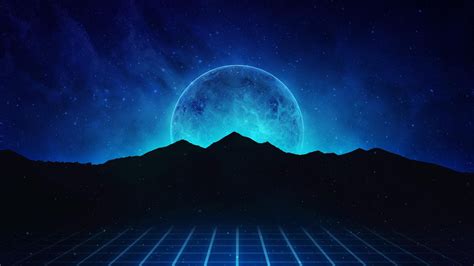 Neon Retrowave Hills With Background Of Planet And Stars HD Vaporwave Wallpapers | HD Wallpapers ...