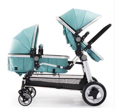 Luxury Leather Double Twin Stroller With Convertible Bassinet For Infa – T A Y Online Store