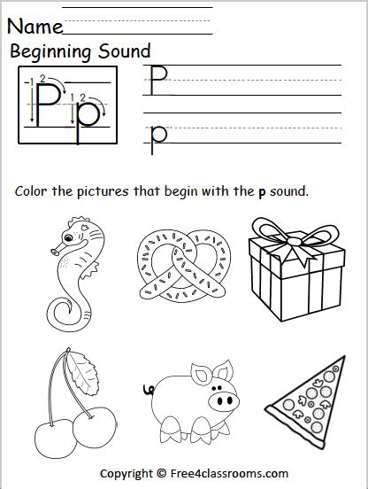 Letter P Beginning Sounds Worksheets