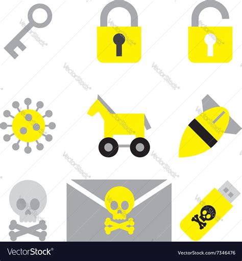 Computer network security flat icon set Royalty Free Vector