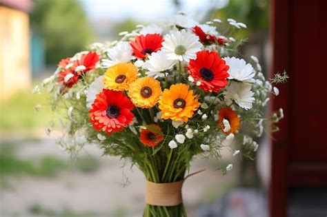 Premium Photo | Daisy and poppy flowers bouquet