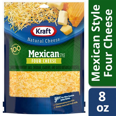 Kraft Mexican Style Four Cheese Blend Shredded Cheese, 8 oz Bag - Walmart.com - Walmart.com