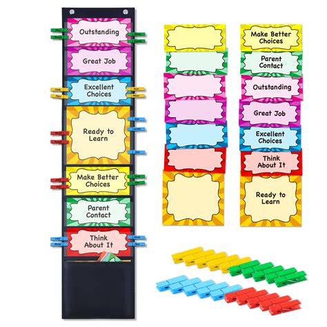 Buy VNOM Student Behavior Clip Charts for Classroom Management Kids Reward Pocket Chart Behavior ...