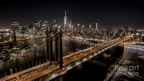 New York City, Manhattan Bridge at Night Photograph by Mike Gearin - Pixels