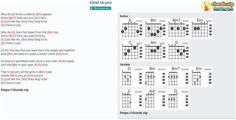 Chord: Close to you - tab, song lyric, sheet, guitar, ukulele | chords.vip