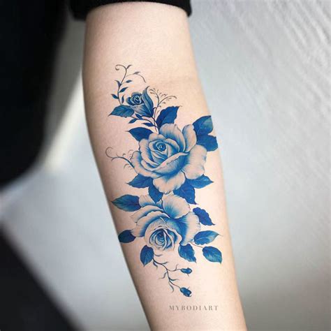 Blue Vintage Floral Temporary Tattoo - Arm Sleeve - MyBodiArt.com