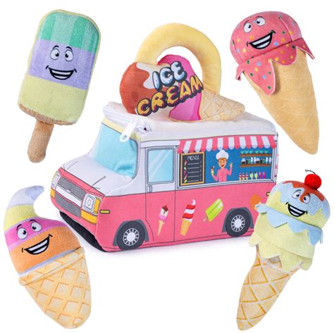 Plush Ice Cream Truck Toy Set | Includes 4 Talking Soft Plush Ice Creams | Ice Pop, Soft Double ...