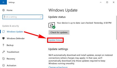 View Windows Update History in Windows 10