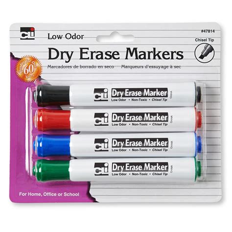 Dry Erase Markers, Barrel Style, Low Odor, Chisel Tip, Assorted Colors, Pack of 4 - CHL47814 ...