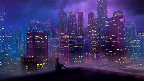 Anime Night Sky City Wallpaper