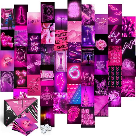 Buy KOLL DECOR wall collage kit - 50 Set 4''x6'' Prints Aesthetic images neon s hot pink Room ...